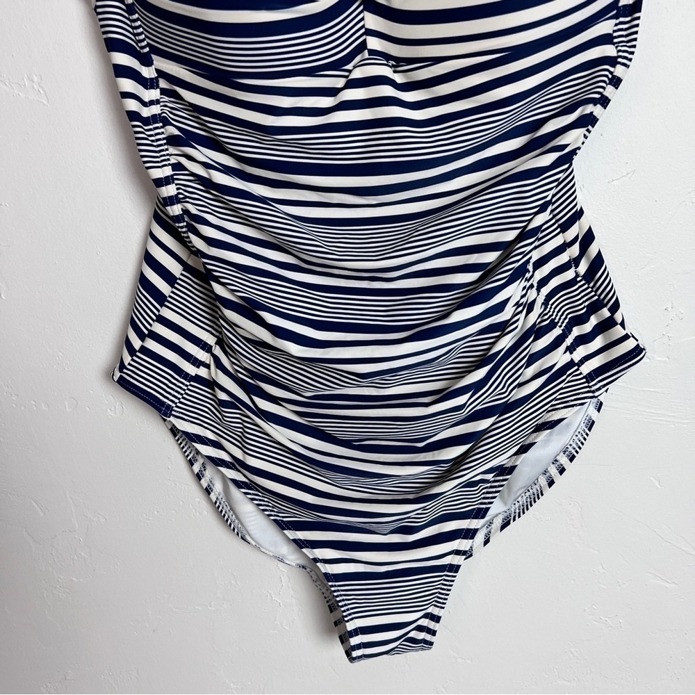 Niptuck swim swimsuit navy white stripe tummy control swimsuit size 8 - Picture 3 of 13